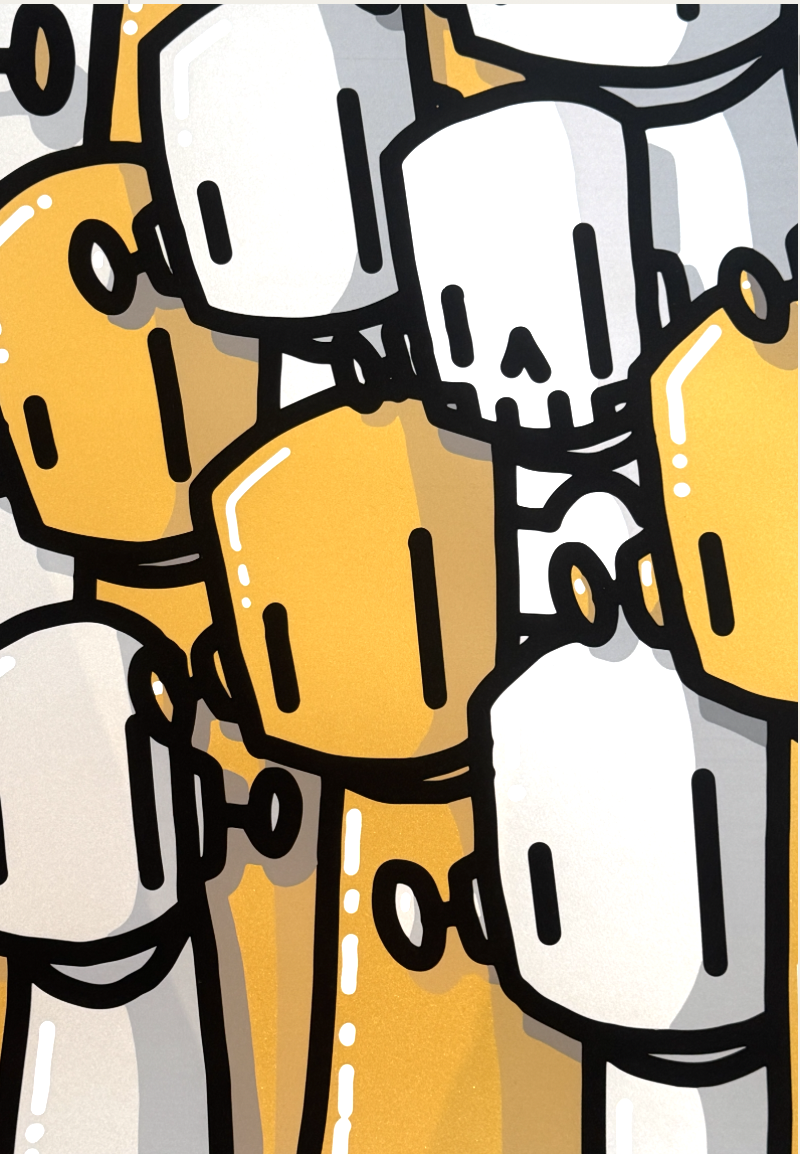 Chris RWK Precious Metals special print of gold and white robot figures