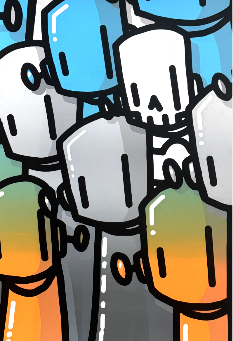 Chris RWK Trying to Fit In premium print of colourful robot figures